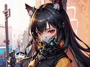 Preview wallpaper girl, ears, mask, mechanisms, anime, art