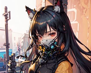 Preview wallpaper girl, ears, mask, mechanisms, anime, art