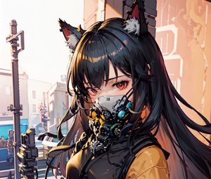 Preview wallpaper girl, ears, mask, mechanisms, anime, art
