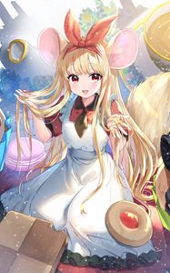 Preview wallpaper girl, ears, mouse, sweets, anime, art