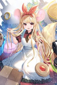 Preview wallpaper girl, ears, mouse, sweets, anime, art