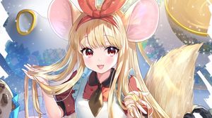 Preview wallpaper girl, ears, mouse, sweets, anime, art