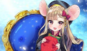 Preview wallpaper girl, ears, mouse, strawberry, chair, anime, art