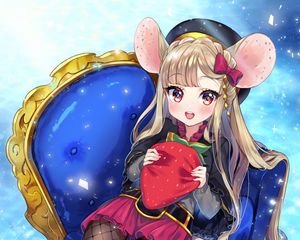 Preview wallpaper girl, ears, mouse, strawberry, chair, anime, art