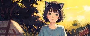 Preview wallpaper girl, ears, neko, guitar, anime