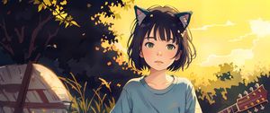 Preview wallpaper girl, ears, neko, guitar, anime