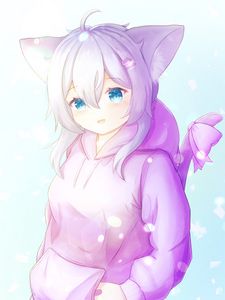 Preview wallpaper girl, ears, neko, anime, art, purple