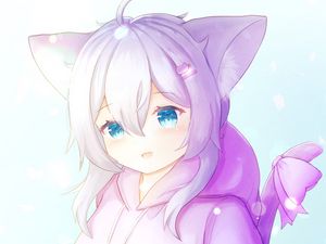 Preview wallpaper girl, ears, neko, anime, art, purple