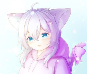 Preview wallpaper girl, ears, neko, anime, art, purple