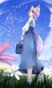 Preview wallpaper girl, ears, neko, petals