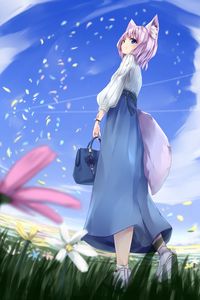Preview wallpaper girl, ears, neko, petals
