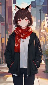 Preview wallpaper girl, ears, neko, scarf, anime
