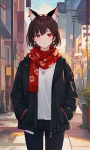 Preview wallpaper girl, ears, neko, scarf, anime