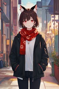 Preview wallpaper girl, ears, neko, scarf, anime