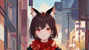 Preview wallpaper girl, ears, neko, scarf, anime