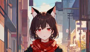 Preview wallpaper girl, ears, neko, scarf, anime