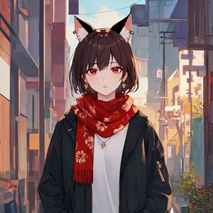 Preview wallpaper girl, ears, neko, scarf, anime