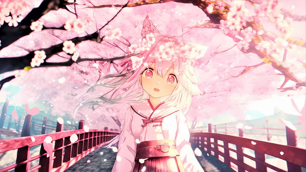 HD wallpaper: anime, flowers, girls, nature, road, spring, widescreen |  Wallpaper Flare