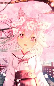 Preview wallpaper girl, ears, neko, kimono, flowers, spring, anime