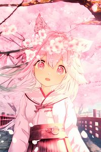 Preview wallpaper girl, ears, neko, kimono, flowers, spring, anime