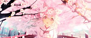 Preview wallpaper girl, ears, neko, kimono, flowers, spring, anime