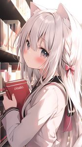 Preview wallpaper girl, ears, neko, book, anime