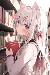 Preview wallpaper girl, ears, neko, book, anime