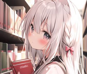 Preview wallpaper girl, ears, neko, book, anime