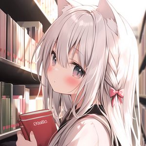 Preview wallpaper girl, ears, neko, book, anime
