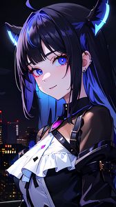 Preview wallpaper girl, ears, piercing, blue, anime