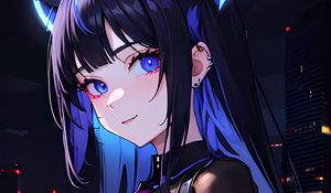 Preview wallpaper girl, ears, piercing, blue, anime