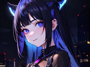 Preview wallpaper girl, ears, piercing, blue, anime