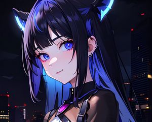 Preview wallpaper girl, ears, piercing, blue, anime