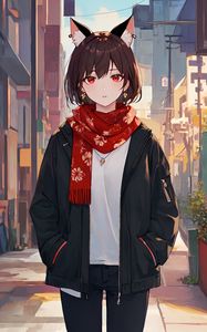 Preview wallpaper girl, ears, piercing, scarf, anime