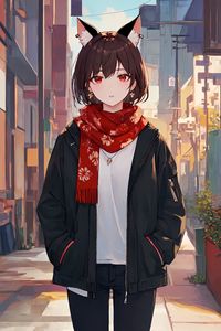 Preview wallpaper girl, ears, piercing, scarf, anime