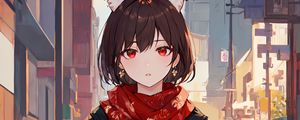 Preview wallpaper girl, ears, piercing, scarf, anime