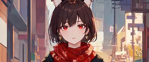 Preview wallpaper girl, ears, piercing, scarf, anime