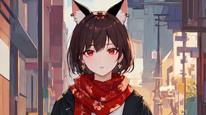 Preview wallpaper girl, ears, piercing, scarf, anime