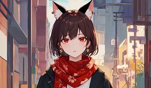 Preview wallpaper girl, ears, piercing, scarf, anime