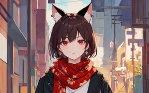 Preview wallpaper girl, ears, piercing, scarf, anime