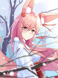 Preview wallpaper girl, ears, sakura, anime, art, cartoon