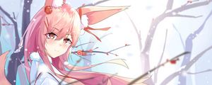 Preview wallpaper girl, ears, sakura, anime, art, cartoon