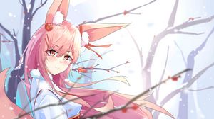 Preview wallpaper girl, ears, sakura, anime, art, cartoon