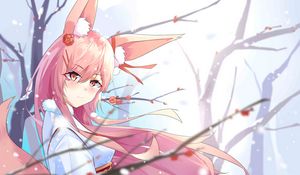 Preview wallpaper girl, ears, sakura, anime, art, cartoon