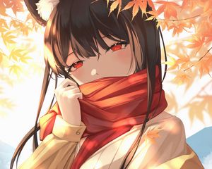 Preview wallpaper girl, ears, scarf, anime