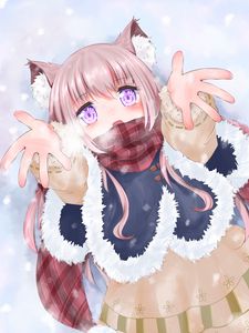 Preview wallpaper girl, ears, scarf, winter, anime