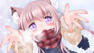 Preview wallpaper girl, ears, scarf, winter, anime
