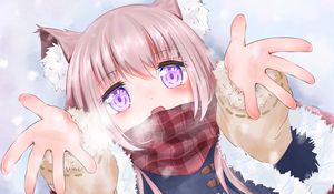 Preview wallpaper girl, ears, scarf, winter, anime