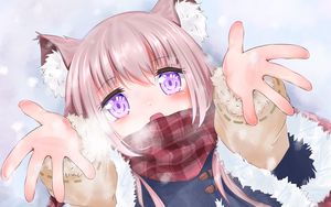 Preview wallpaper girl, ears, scarf, winter, anime