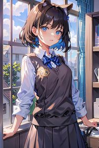 Preview wallpaper girl, ears, schoolgirl, window, anime